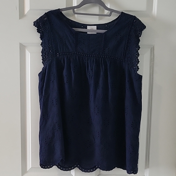 Knox Rose Tops - Knox Rose Navy Eyelet Lace Blouse Womens Size Medium